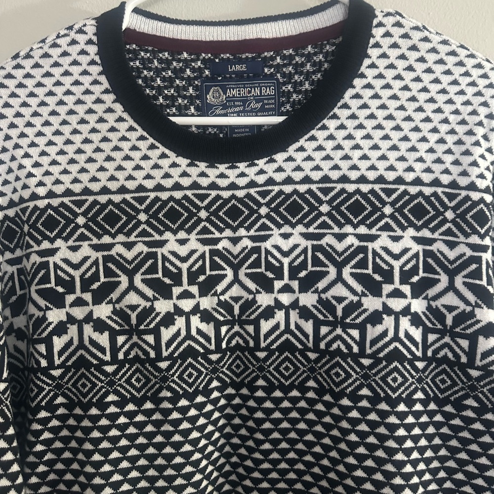 American Rag Geometric Black and White Crewneck Sweater